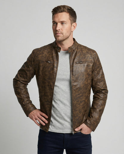Giacca Vintage Uomo in Pelle Taglio Asimmetrico - Brentozzi