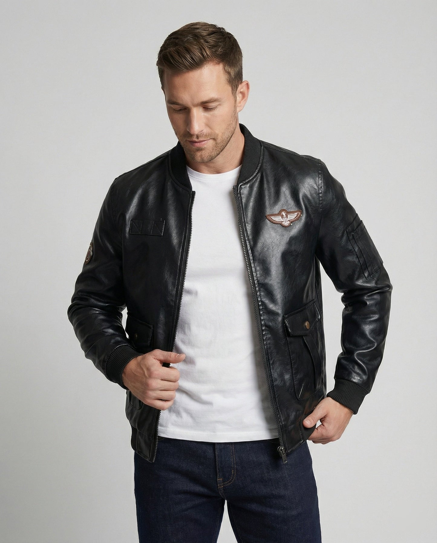 Giacca Bomber Uomo in Ecopelle Stile Pilota