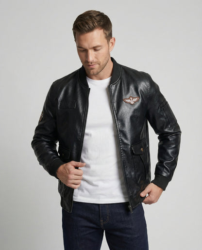Giacca Bomber Uomo in Ecopelle Stile Pilota