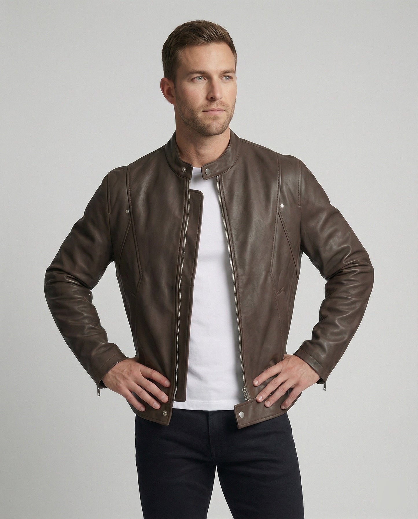 Giacca Bomber Uomo in Pelle Collo Alto