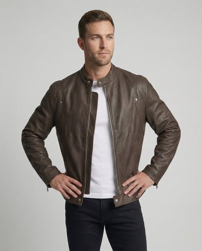 Giacca Bomber Uomo in Pelle Collo Alto