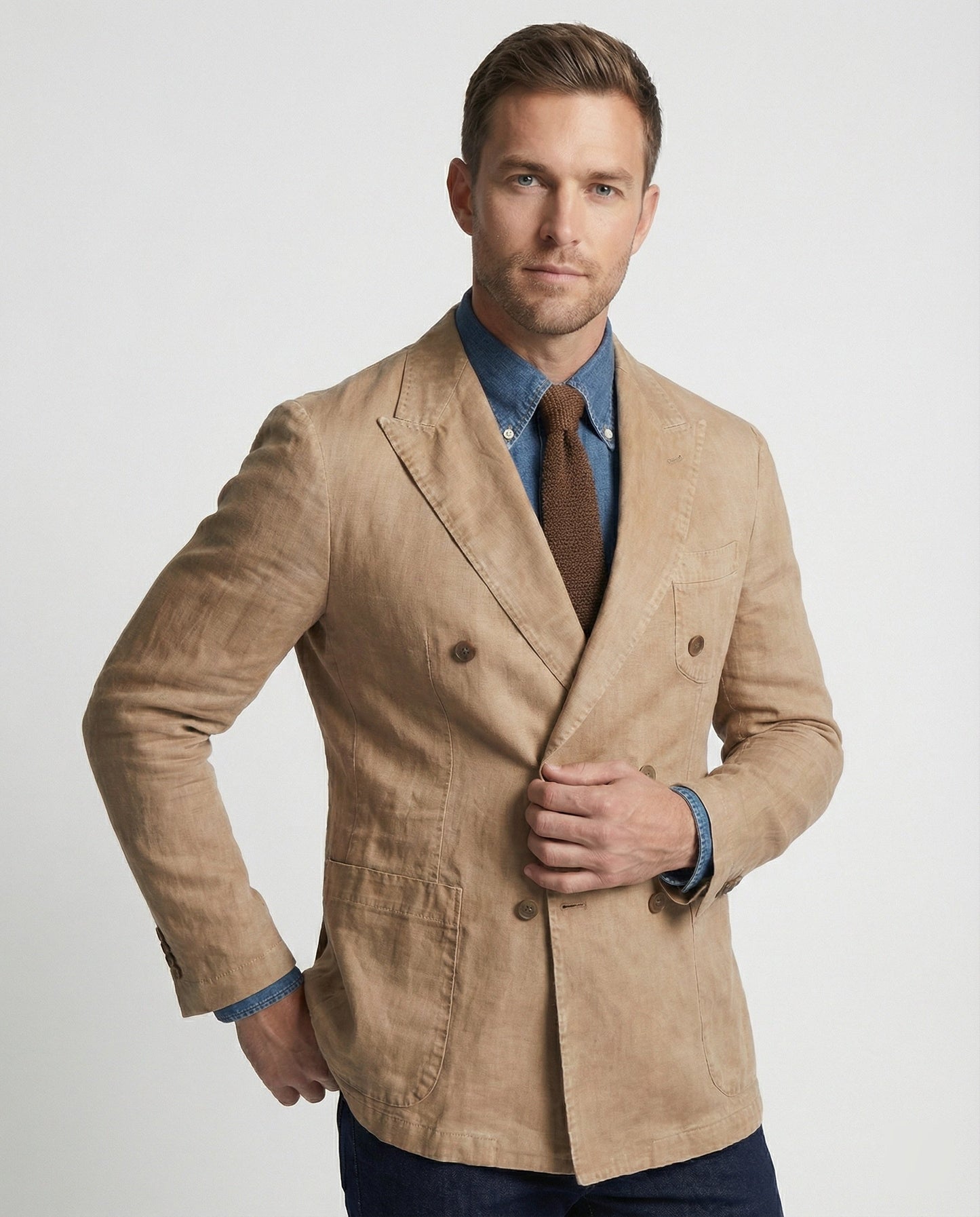 Blazer Uomo Lino Doppio Petto Classico