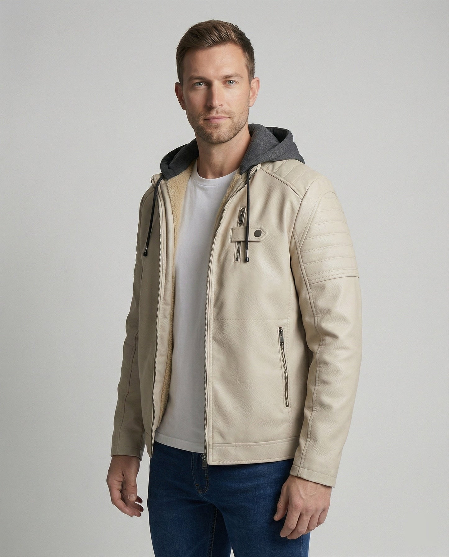 Giacca Uomo in Pelle con Cappuccio Integrato