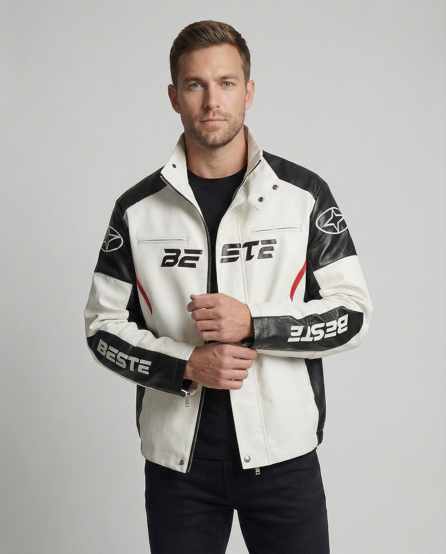 Giacca Biker Uomo in Ecopelle Stile Racing