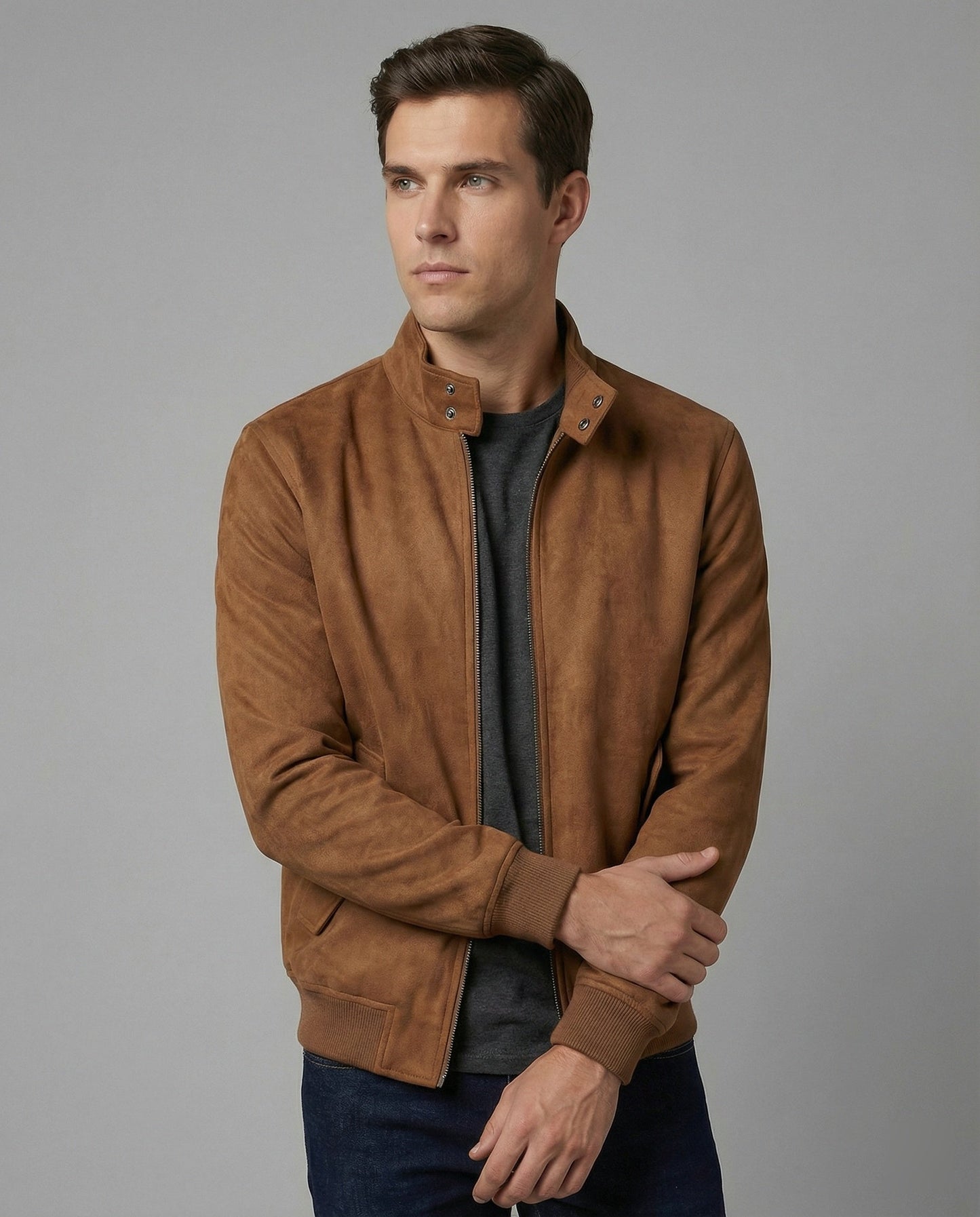 Giacca Bomber Uomo in Pelle Scamosciata Casual