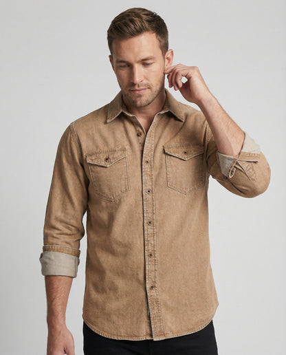 Camicia Uomo in Jeans con Tasche sul Petto Regular Fit