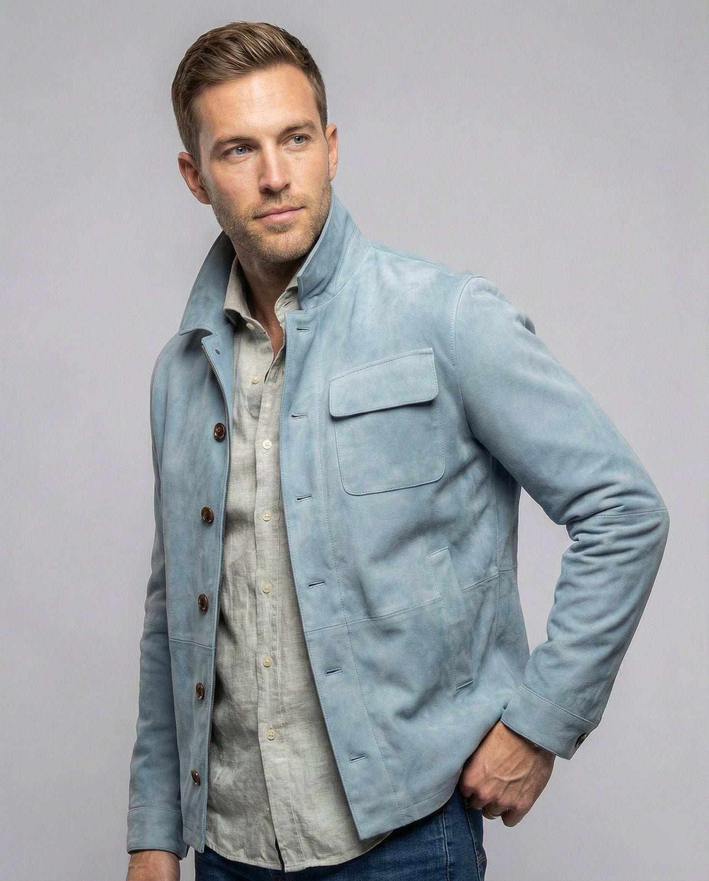 Giacca Uomo in Camoscio Casual Collo Pratico - Brentozzi