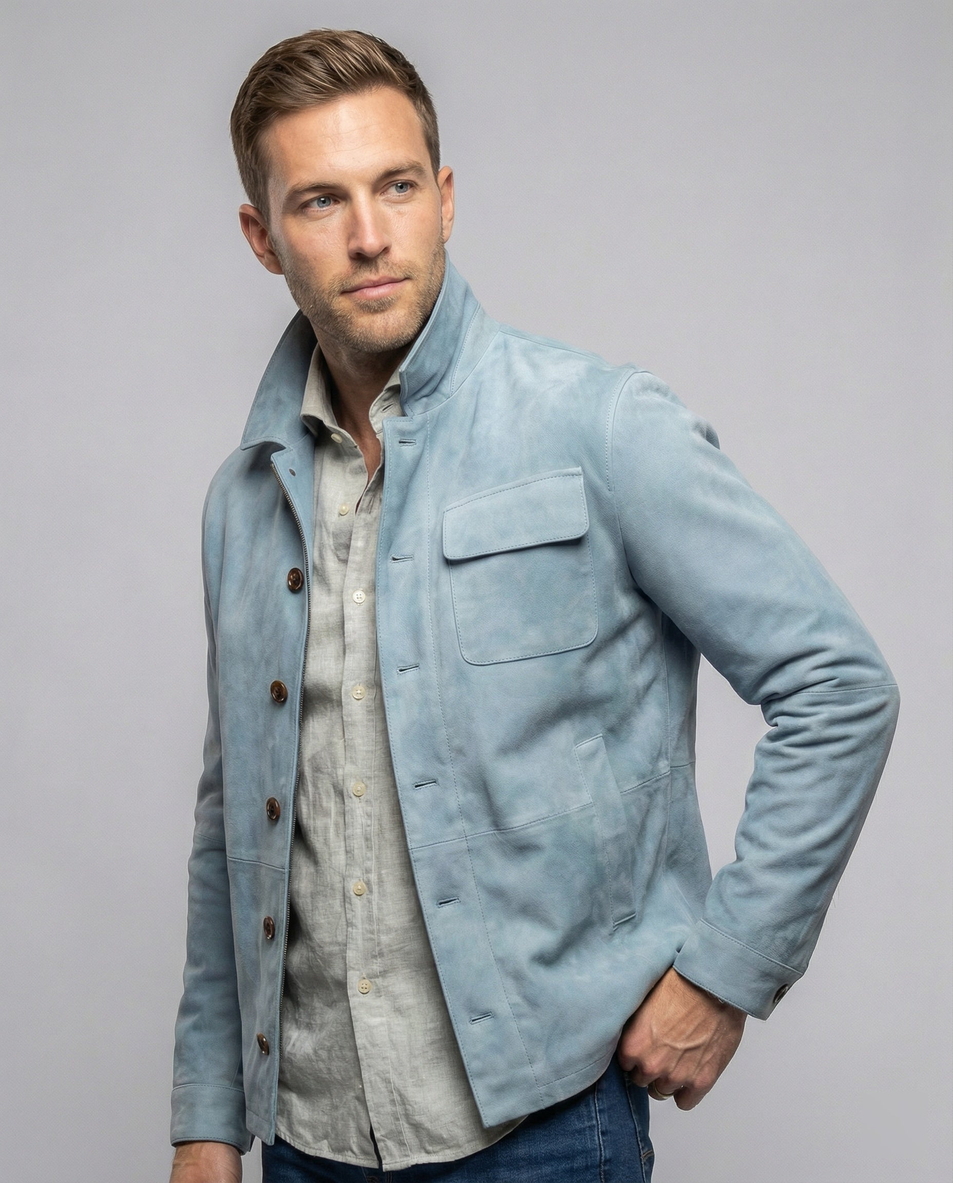Giacca Uomo in Camoscio Casual Collo Pratico - Brentozzi