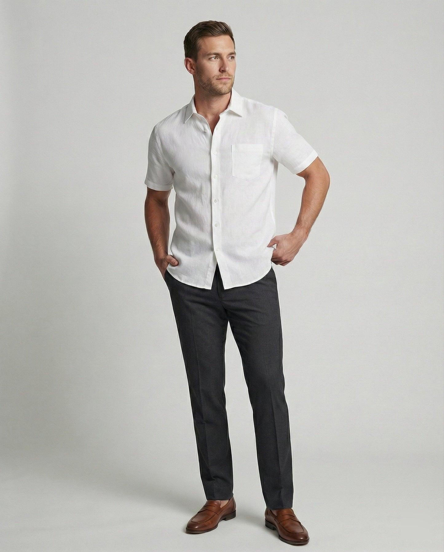 Camicia Uomo Manica Corta Cotone Stampa Palme