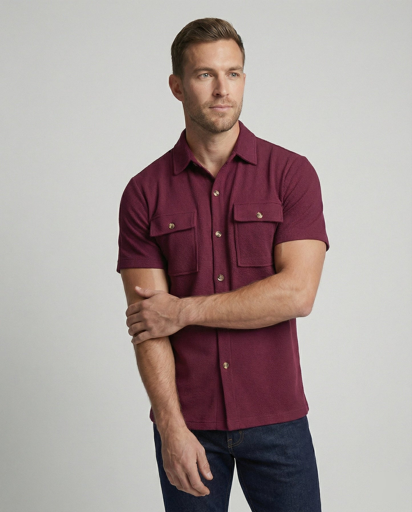 Camicia Uomo Manica Corta in Tessuto a Struttura
