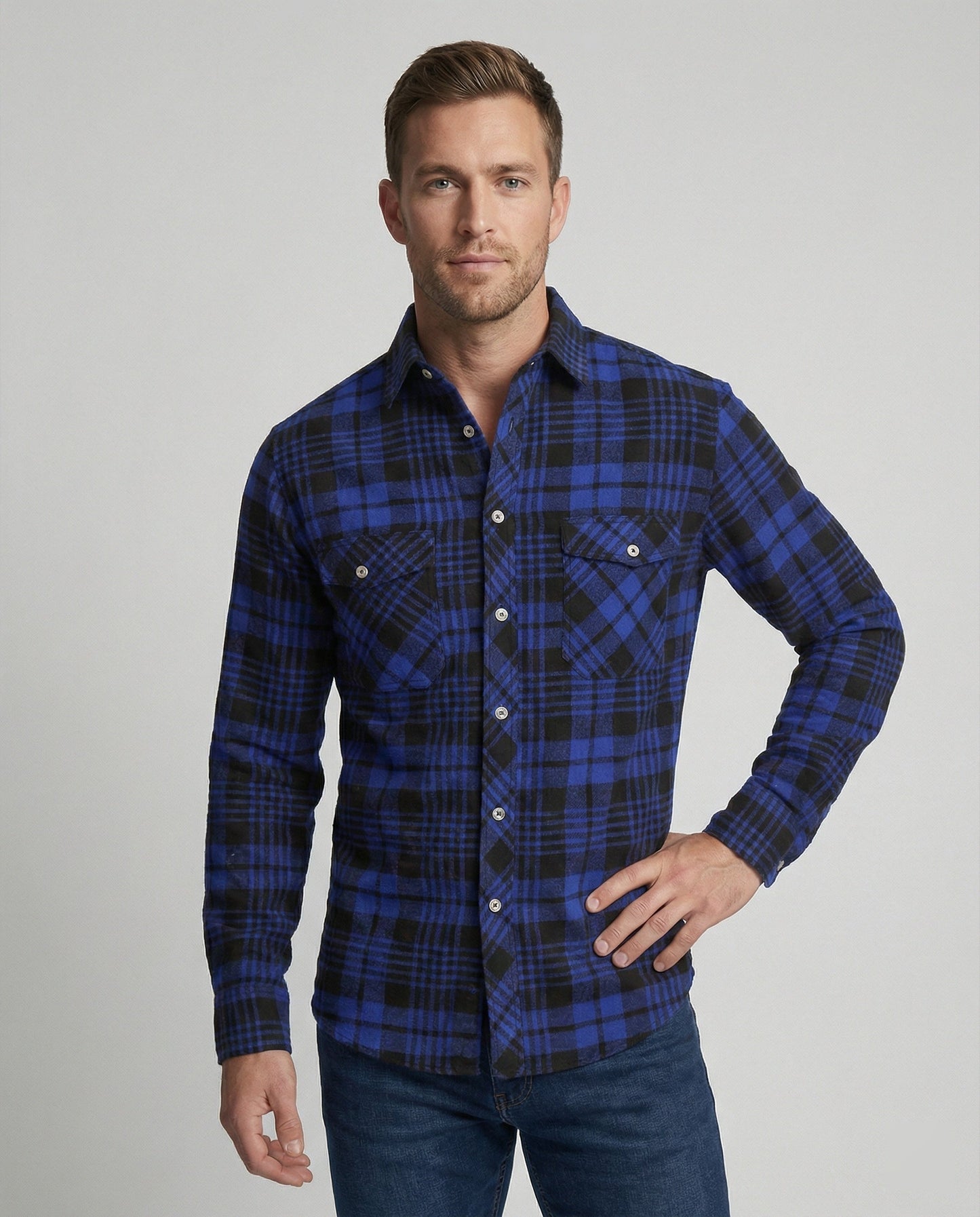 Camicia Uomo Manica Lunga Fantasia Quadri Collo Kent