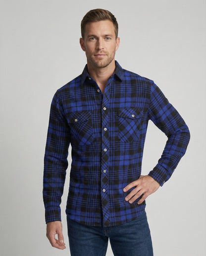 Camicia Uomo Manica Lunga Fantasia Quadri Collo Kent