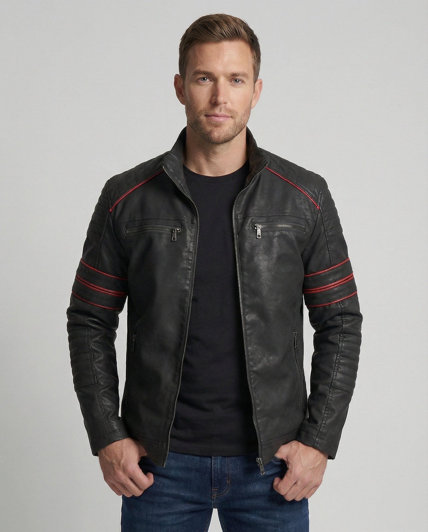 Giacca Biker Uomo in Pelle con Trapuntatura