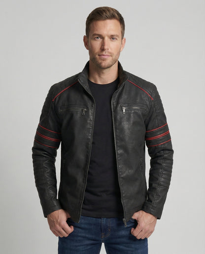 Giacca Biker Uomo in Pelle con Trapuntatura