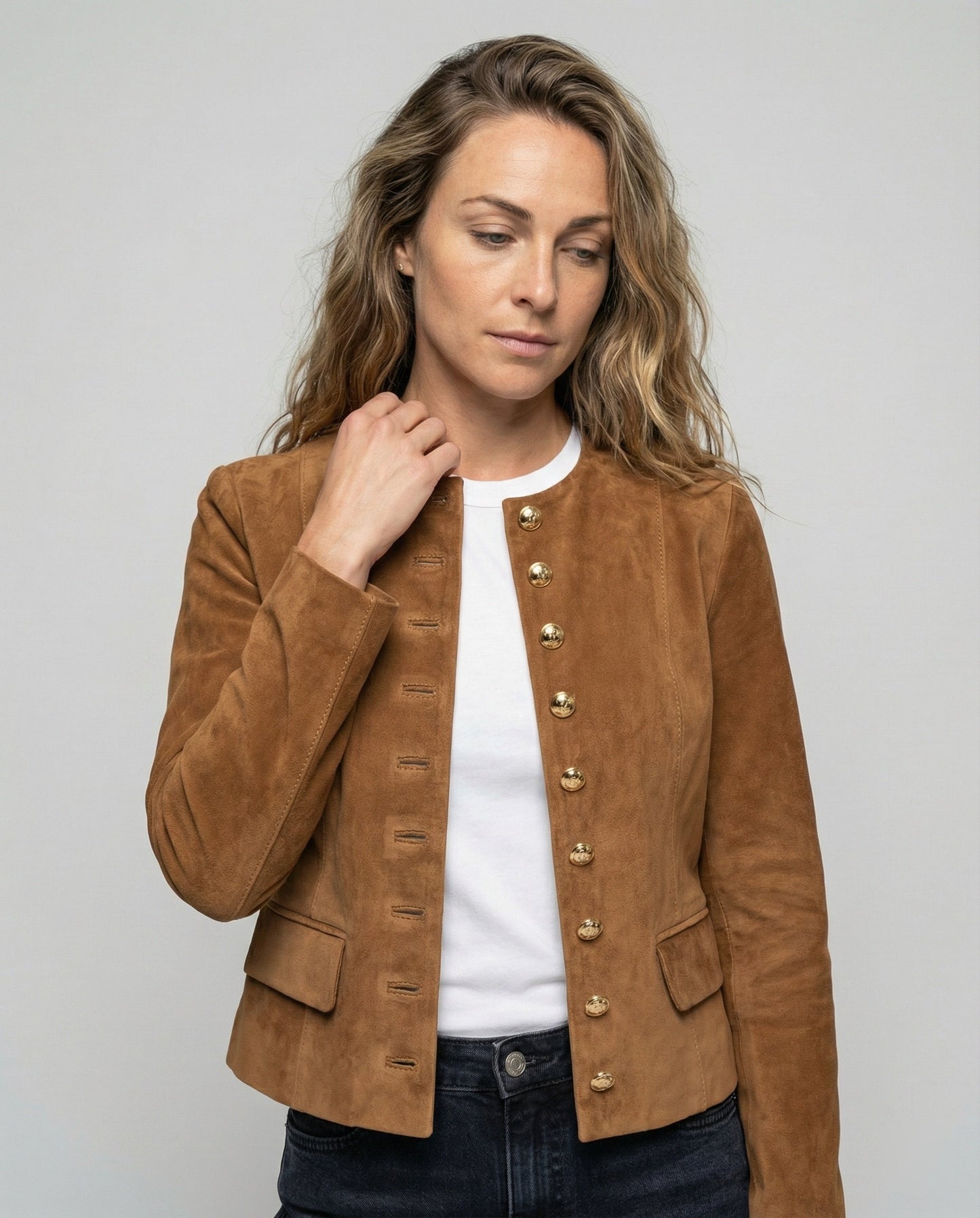 Giacca Donna in Pelle Scamosciata Bottoni - Brentozzi