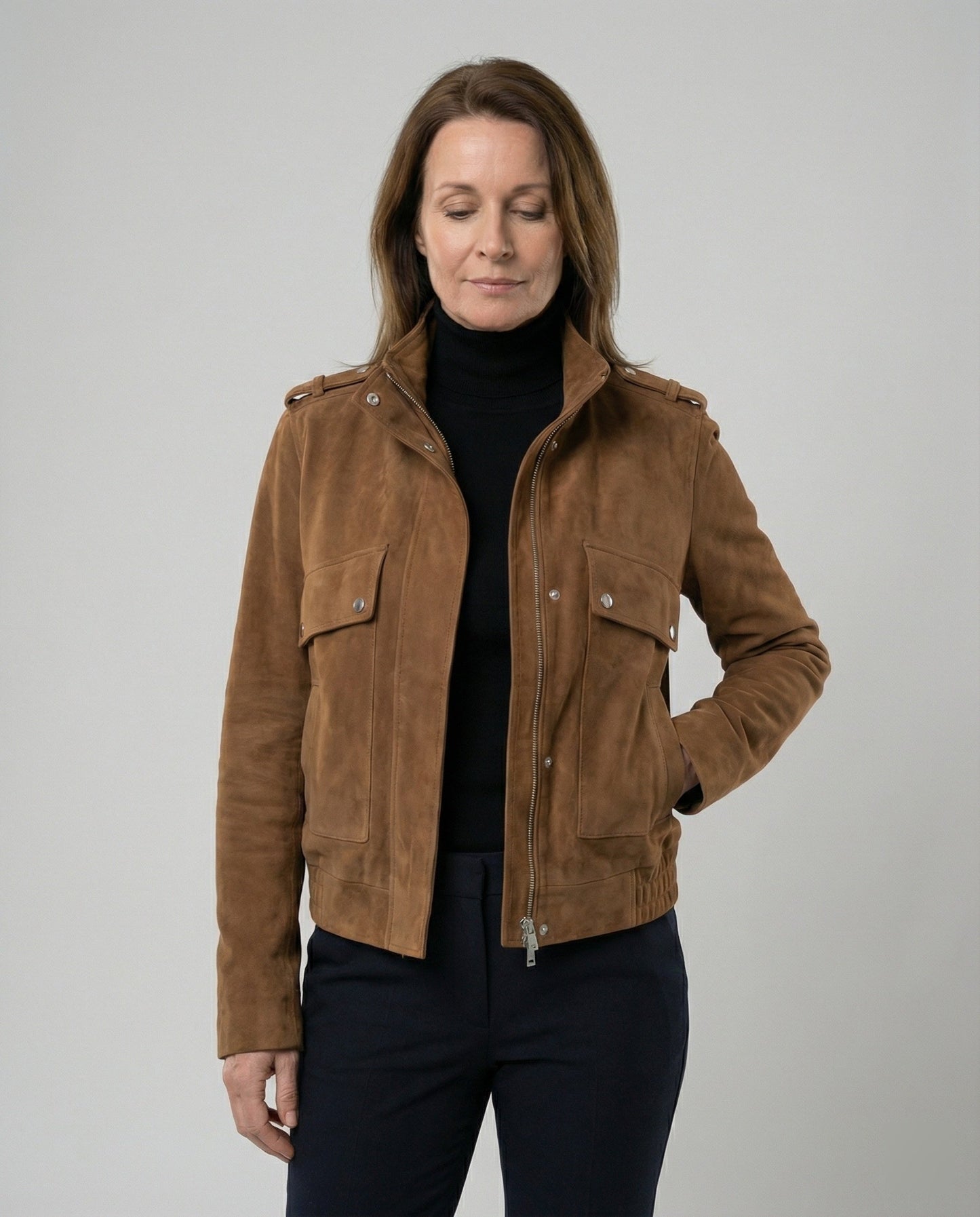 Giacca Bomber Donna in Pelle Scamosciata Casual