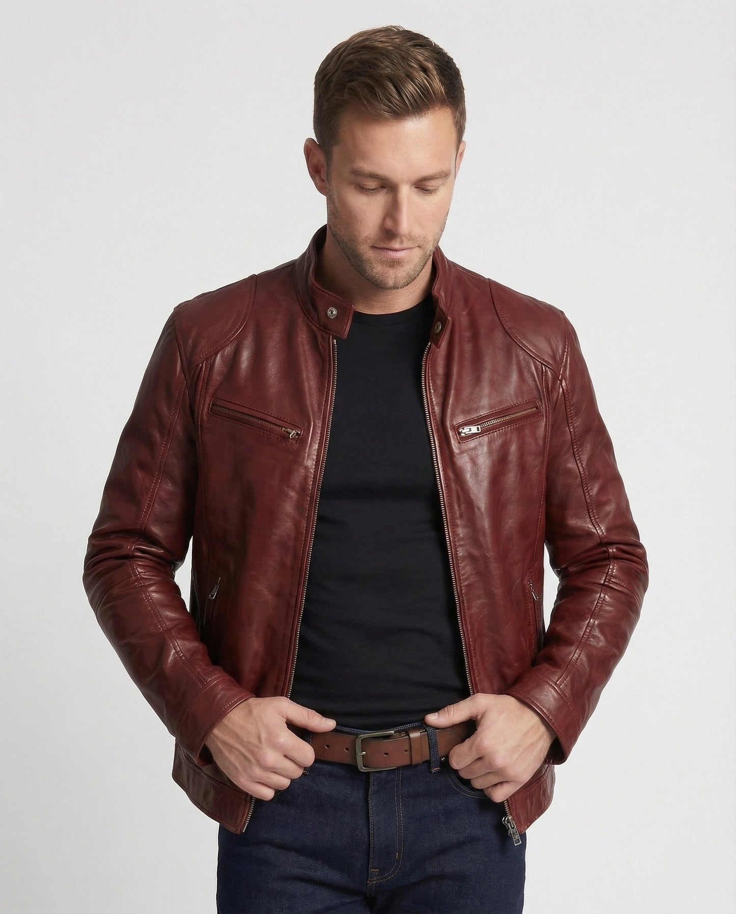 Giacca Moto Uomo in Pelle Slim Fit