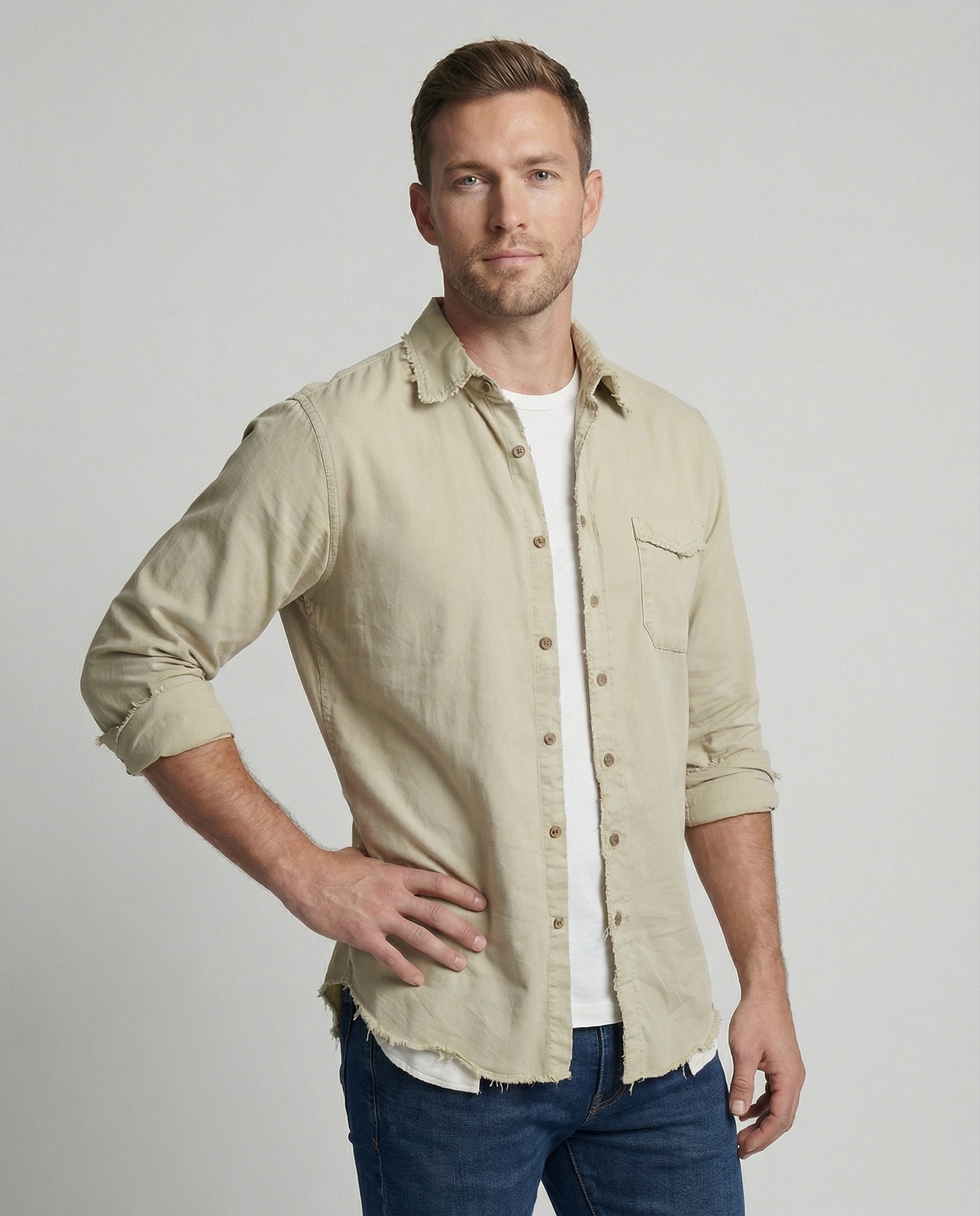 Camicia Uomo Casual Bottoni Fondo Asimmetrico - Brentozzi