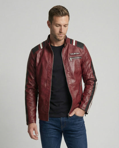 Giacca Uomo in Pelle Stile Biker Slim