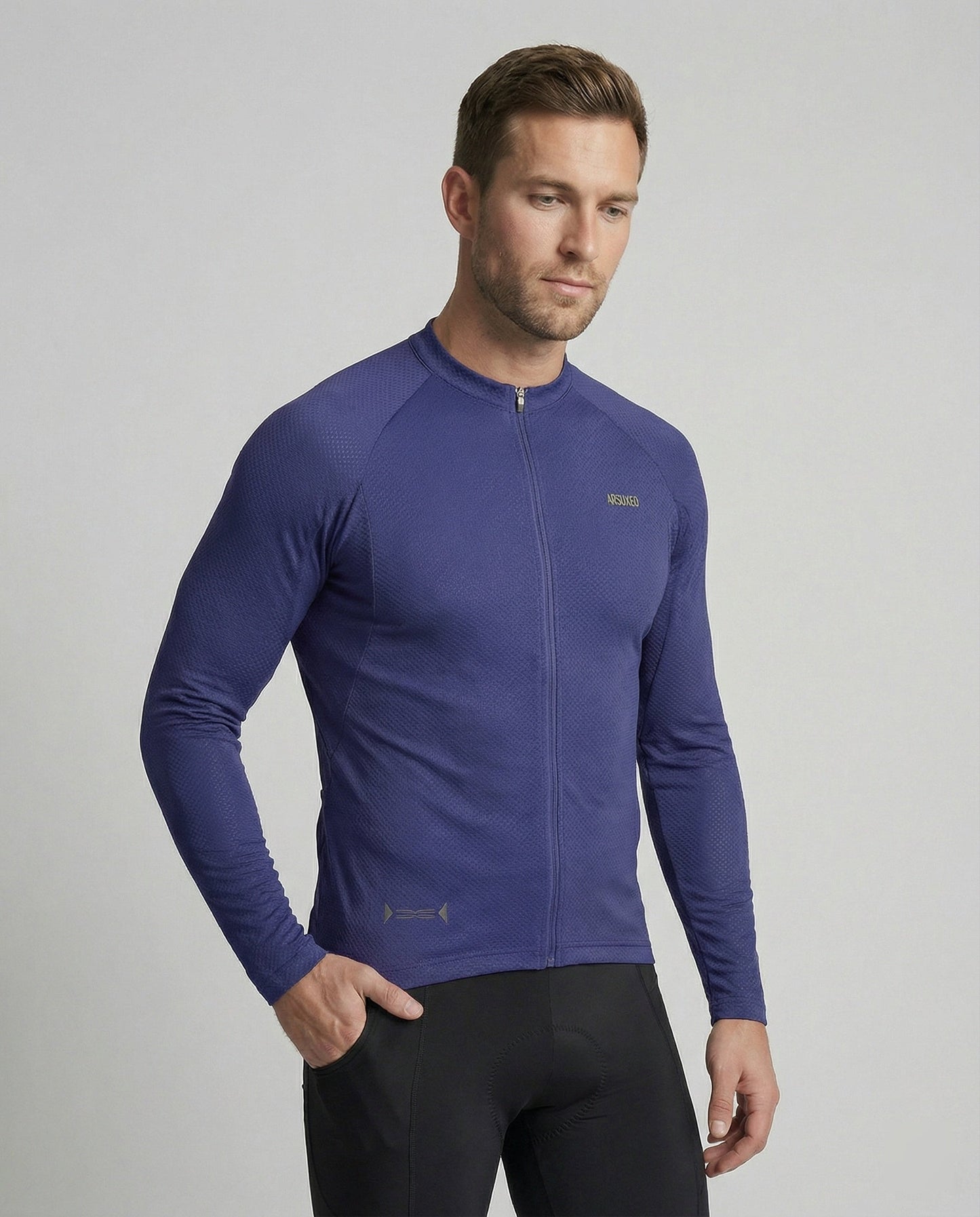 Maglia Ciclismo Uomo Manica Lunga con Tasche Posteriori
