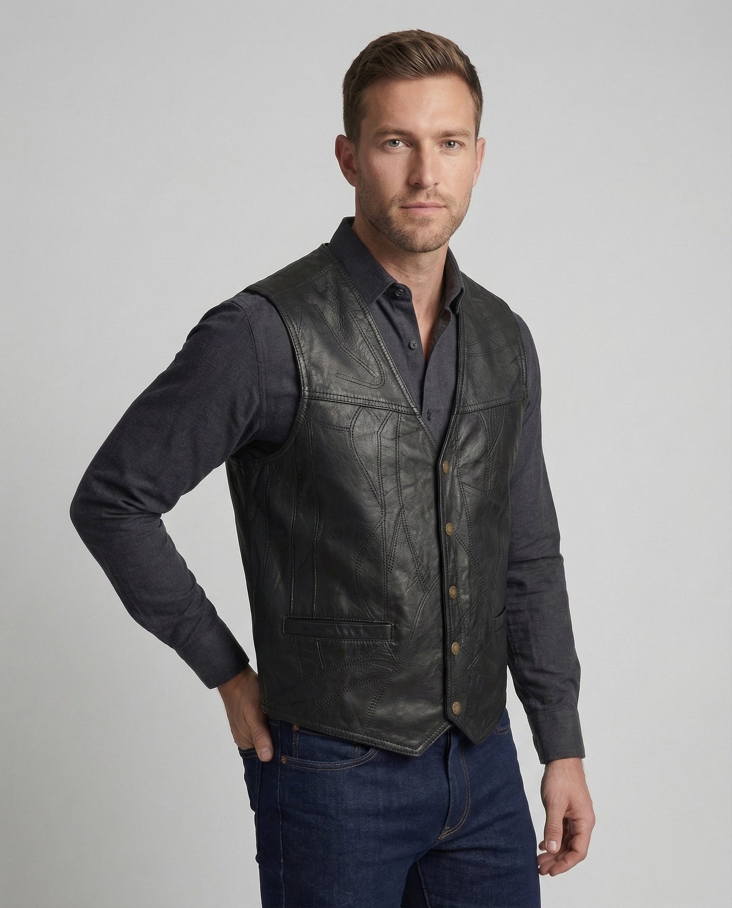 Gilet Biker Uomo in Pelle Slim Fit