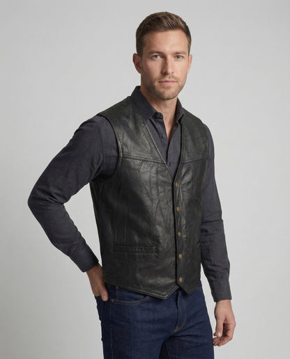 Gilet Biker Uomo in Pelle Slim Fit