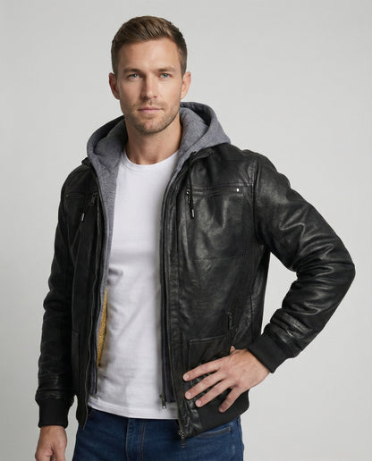 Giacca Uomo in Pelle con Cappuccio - Brentozzi