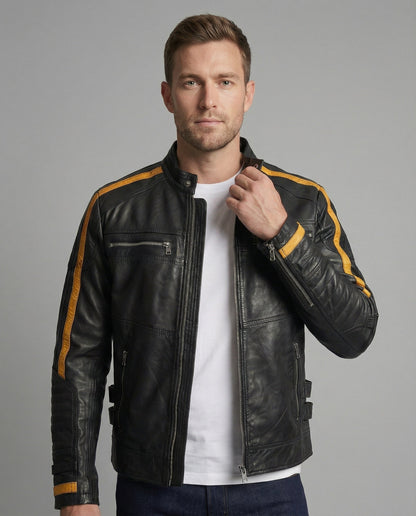 Giacca Moto Uomo in Pelle Collo Alto