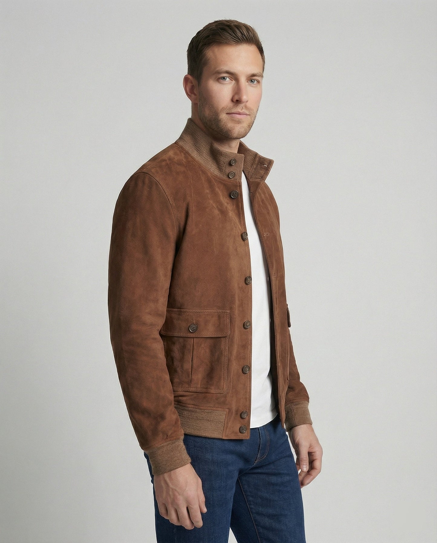 Giacca Bomber Uomo in Pelle Scamosciata Stile Casual