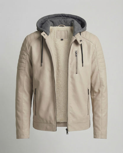Giacca Uomo in Pelle con Cappuccio Integrato