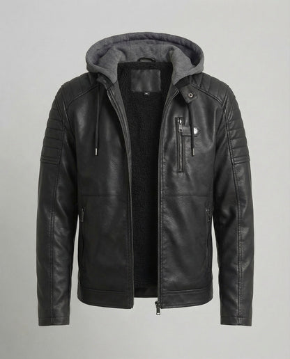 Giacca Uomo in Pelle con Cappuccio Integrato
