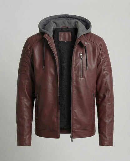 Giacca Uomo in Pelle con Cappuccio Integrato