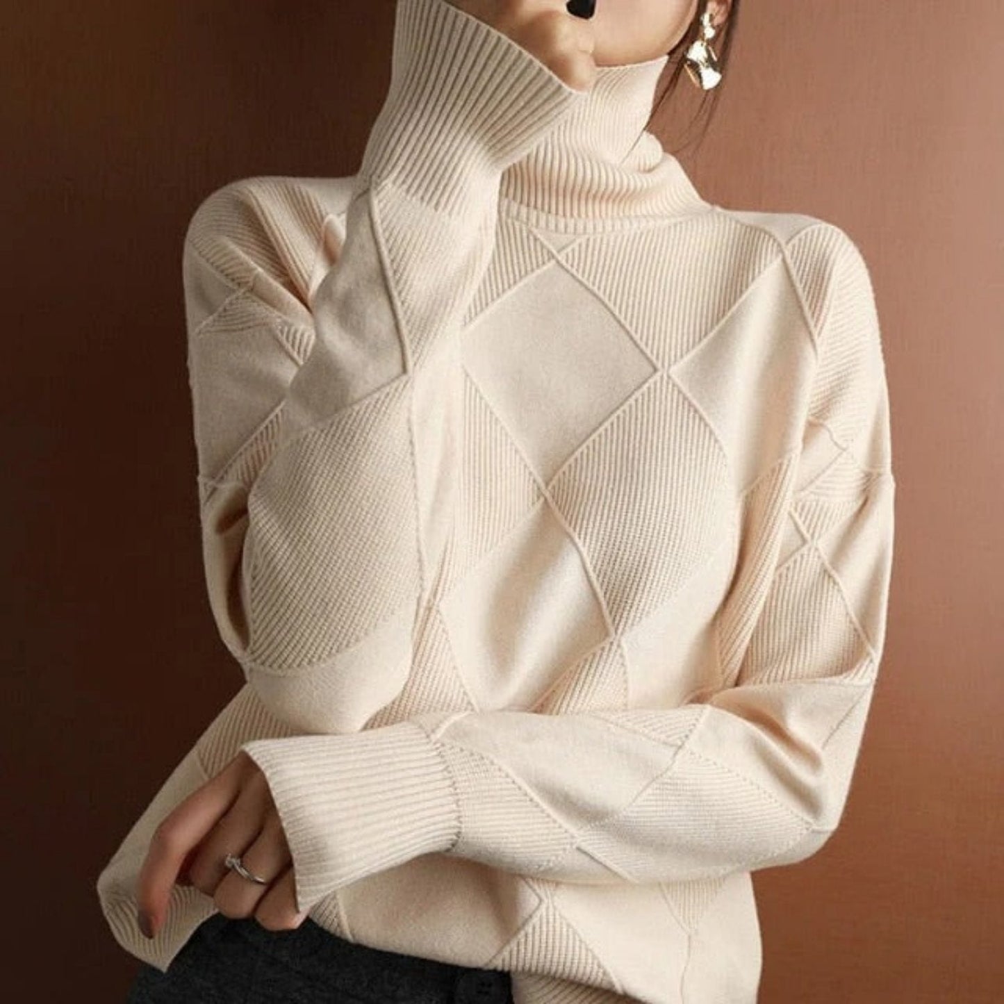Maglione Donna in Cotone Collo Alto Classico Caldo Autunno Inverno