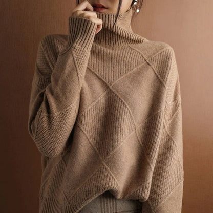 Maglione Donna in Cotone Collo Alto Classico Caldo Autunno Inverno