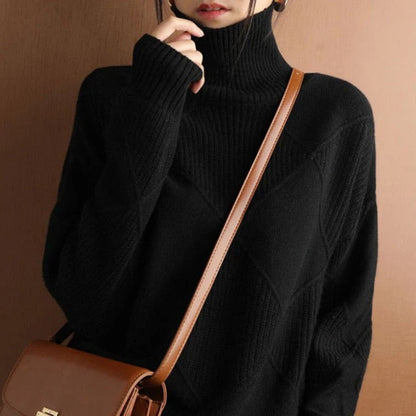 Maglione Donna in Cotone Collo Alto Classico Caldo Autunno Inverno