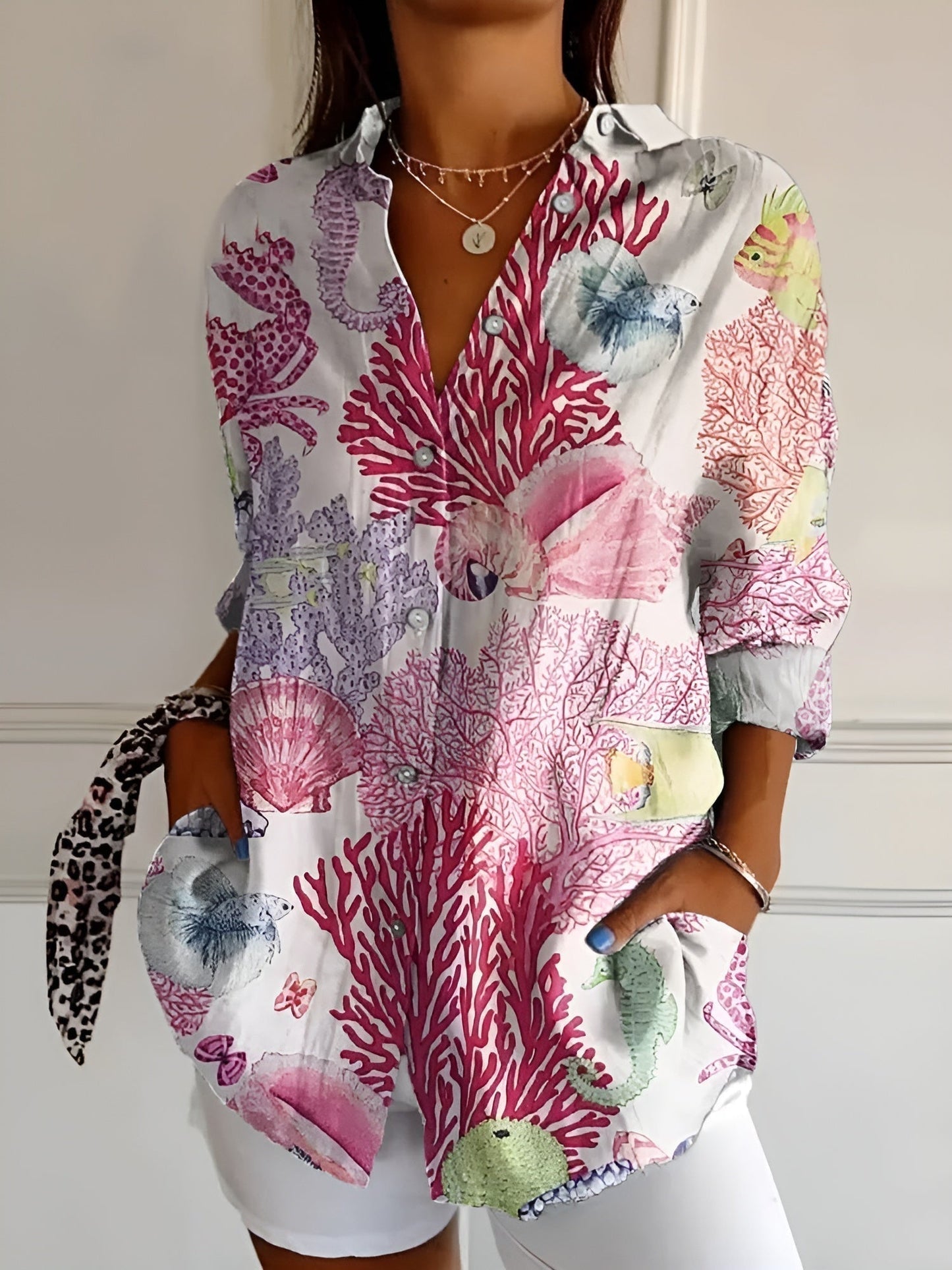 Camicia Donna Manica Lunga con Bottoni Frontali
