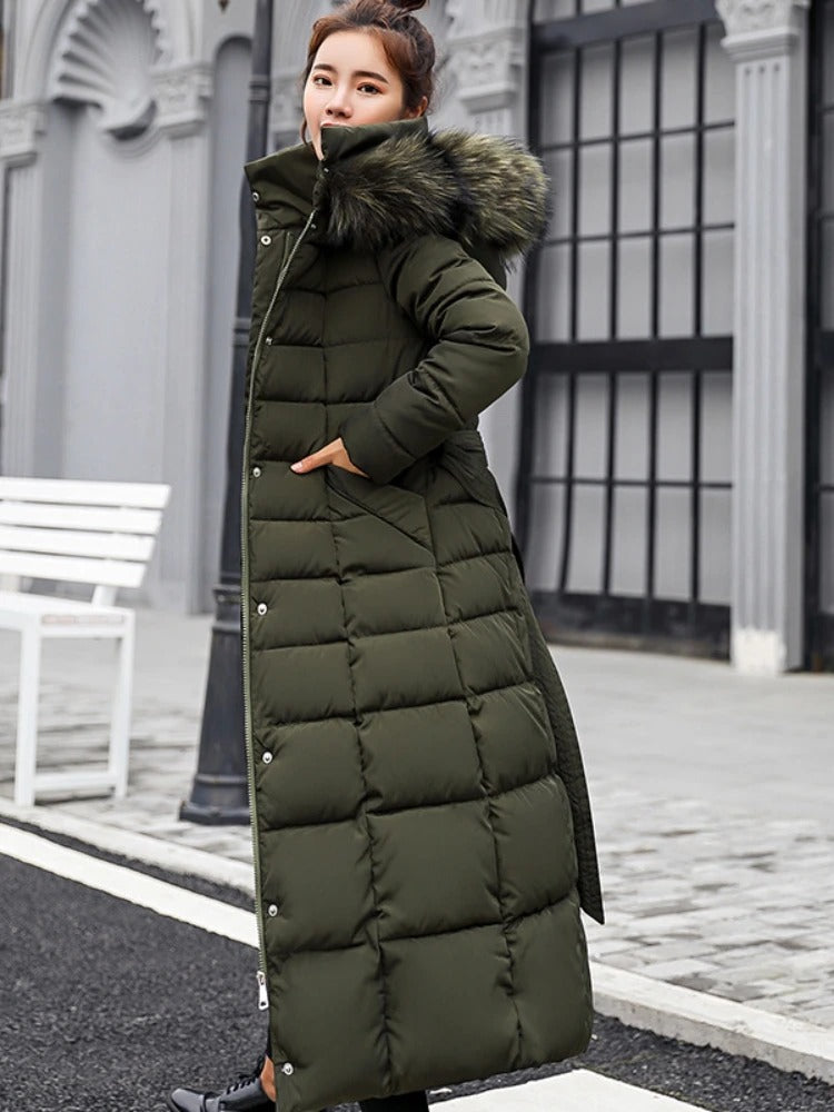 Parka Donna Invernale con Collo in Pelliccia Caldo Elegante