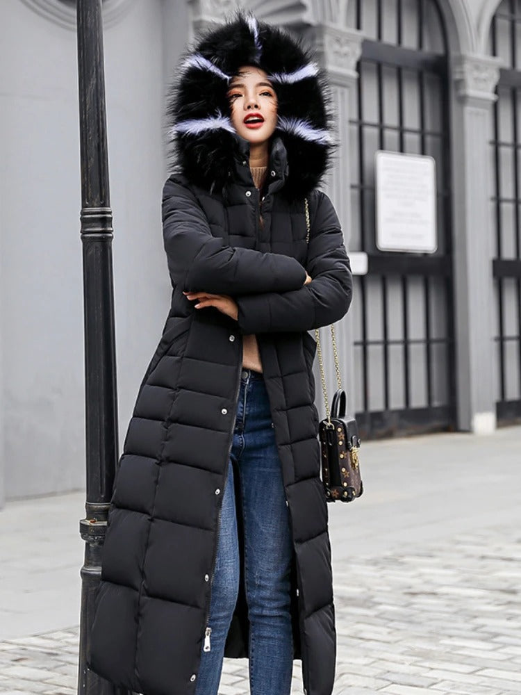 Parka Donna Invernale con Collo in Pelliccia Caldo Elegante