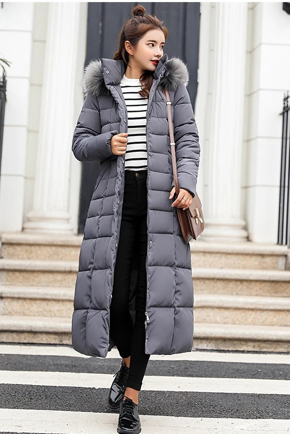 Parka Donna Invernale con Collo in Pelliccia Caldo Elegante