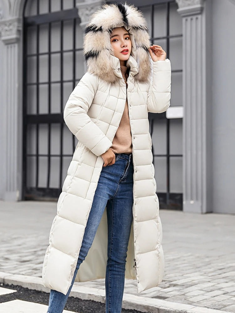 Parka Donna Invernale con Collo in Pelliccia Caldo Elegante