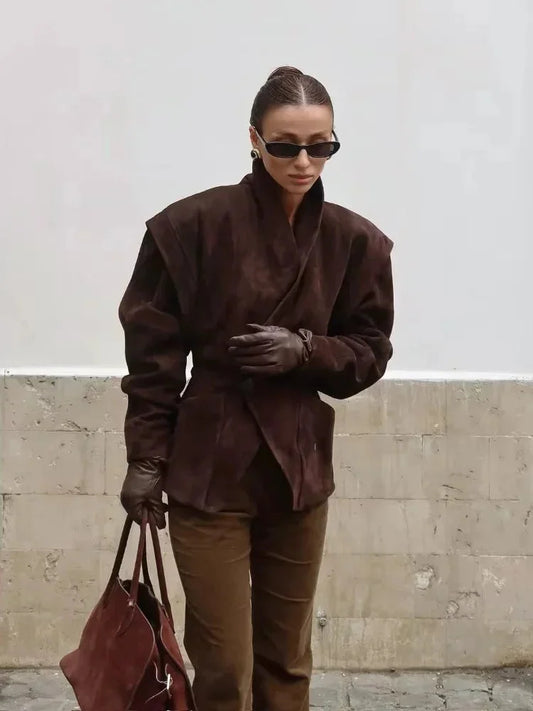 Blazer Donna in Ecopelle Scamosciata Vestibilità Classica - Vesarelli