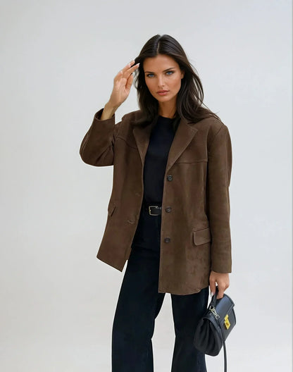 Blazer Donna in Scamosciato con Tasche Regular Fit - Vesarelli