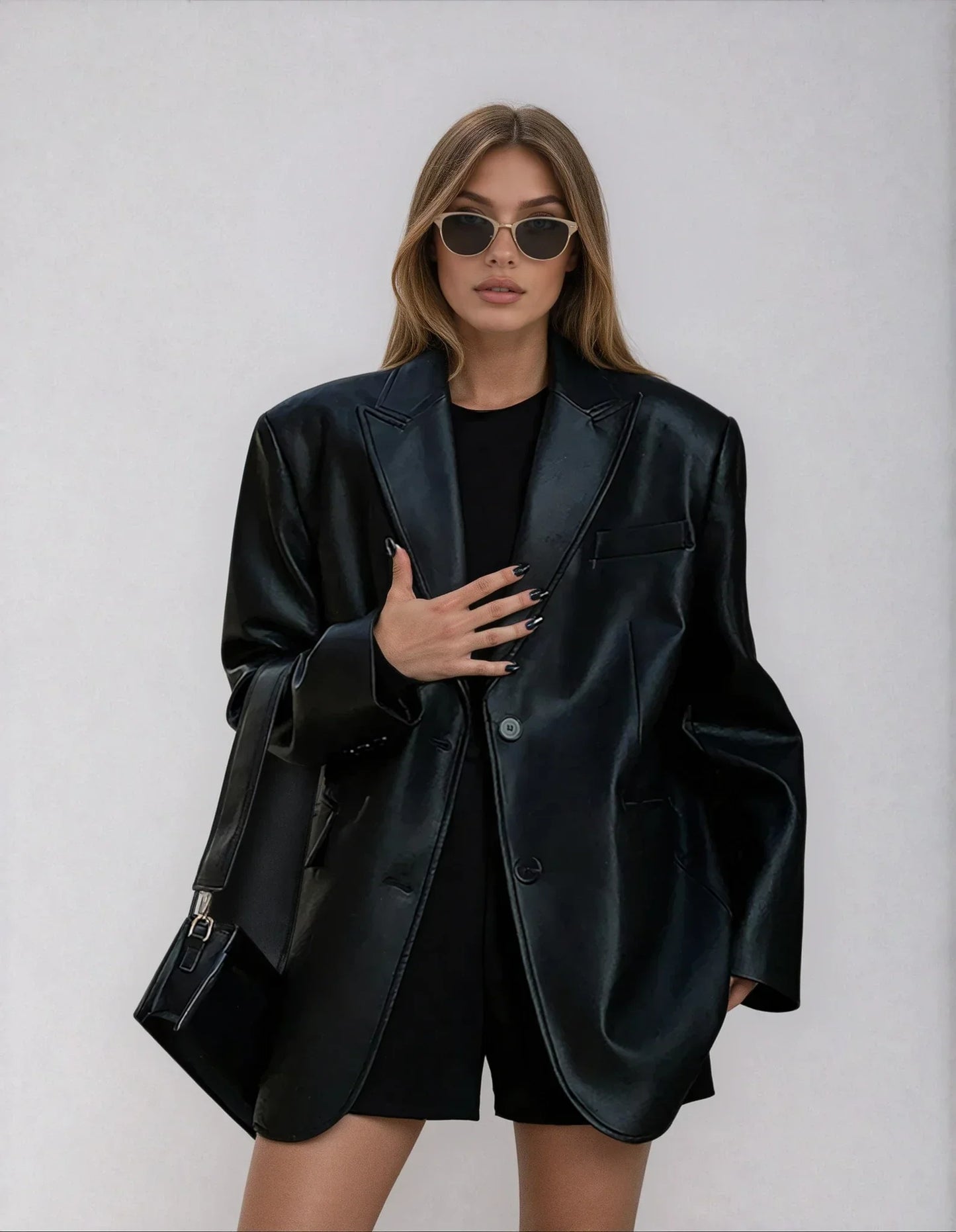 Giacca Donna Similpelle Oversize Collo Classico - Vesarelli