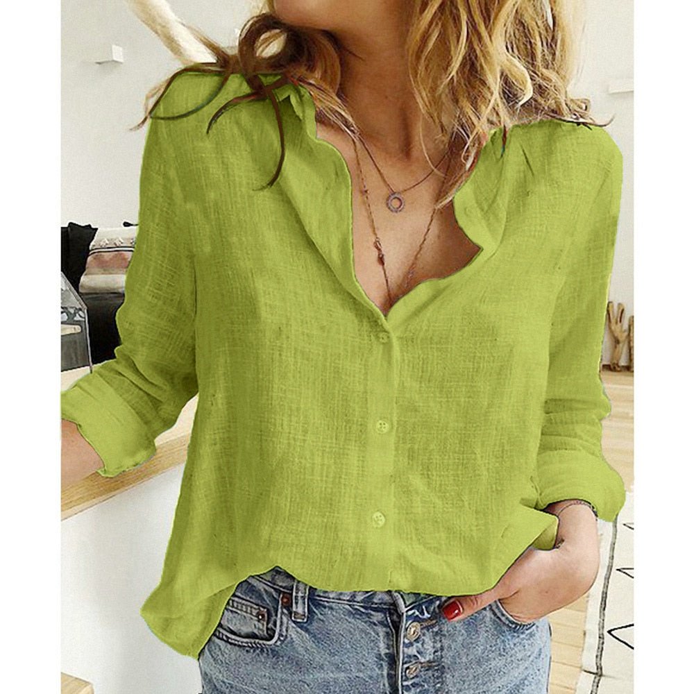 Camicia Lino Donna Manica Lunga Casual