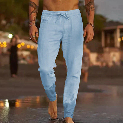 Pantaloni Uomo Tessuto Leggero Taglio Dritto