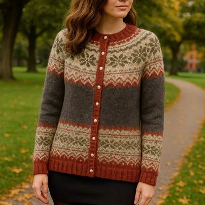 Cardigan Donna in Maglia Norvegese con Bottoni