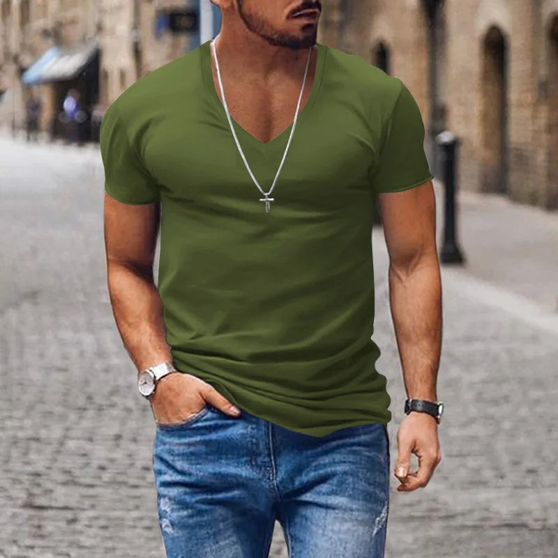 T-shirt Uomo Scollo a V Profondo Casual