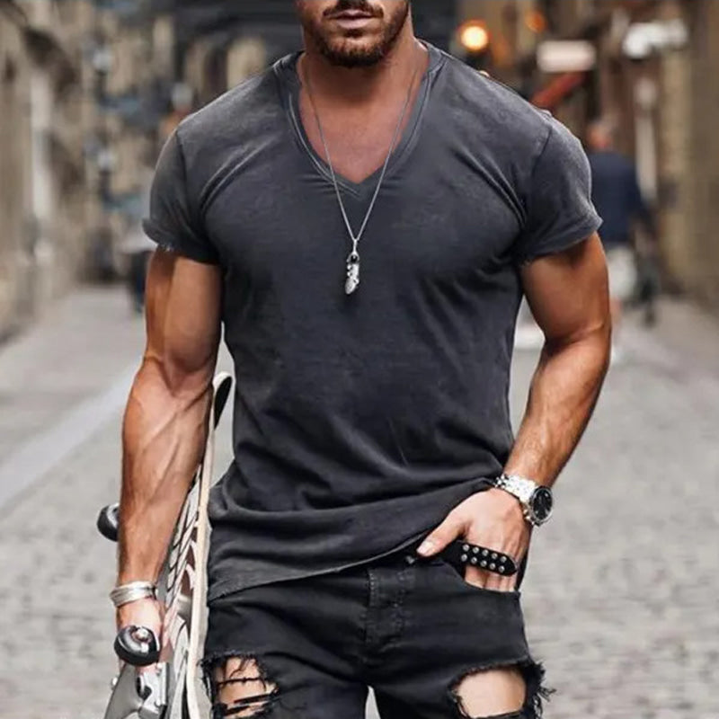 T-shirt Uomo Scollo a V Profondo Casual