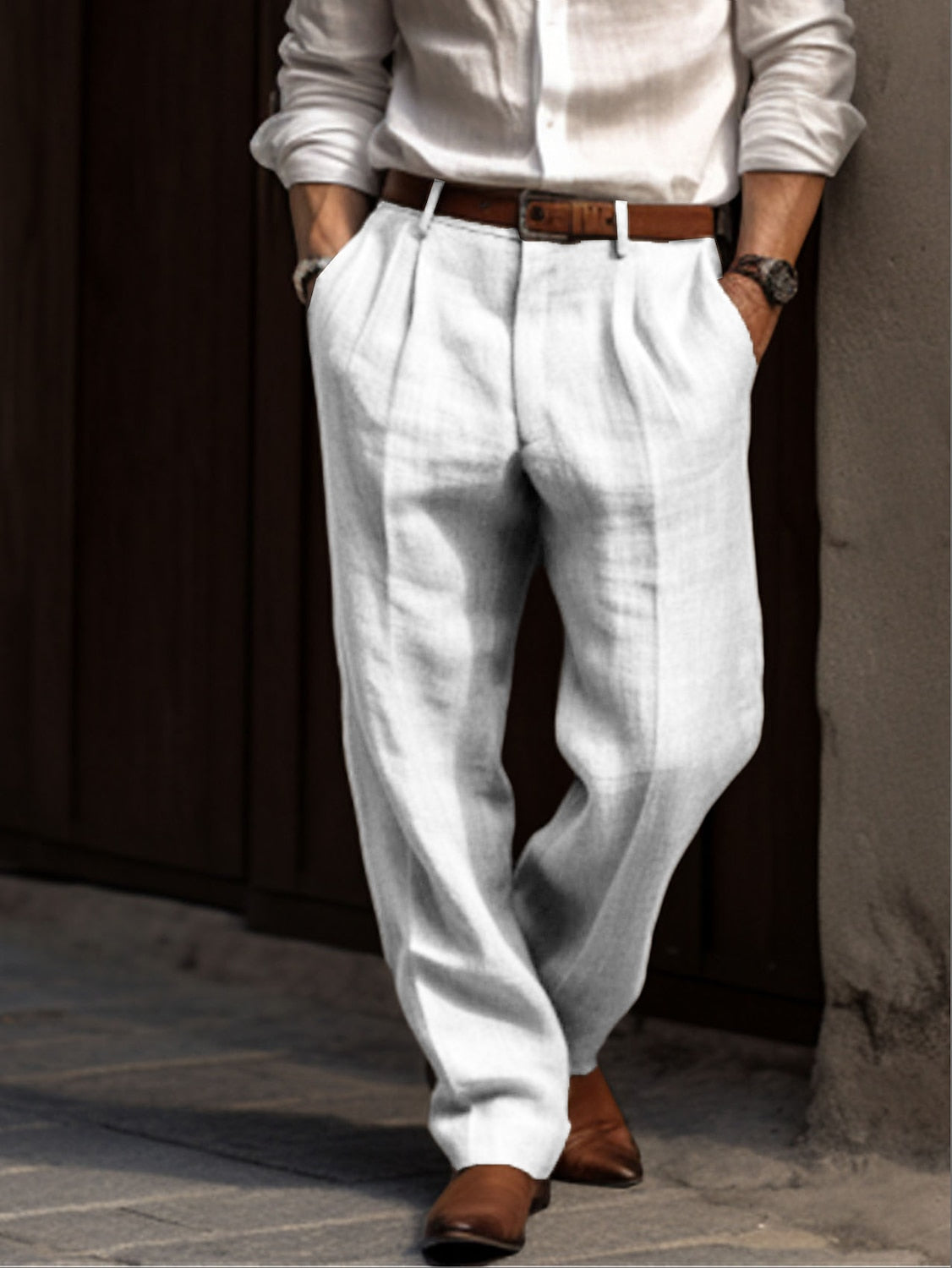 Pantaloni Uomo in Tessuto con Doppia Piega Vestibilità Larga
