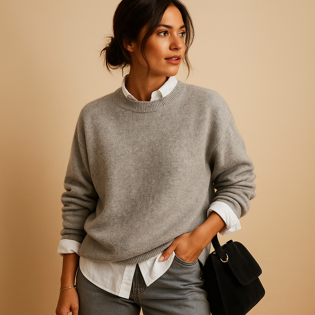 Maglione Donna Classico con Bordo a Costine e Manica Lunga